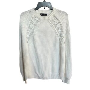 Alison Andrews Off White Sweater Floral Lace Knit Women’s size Large